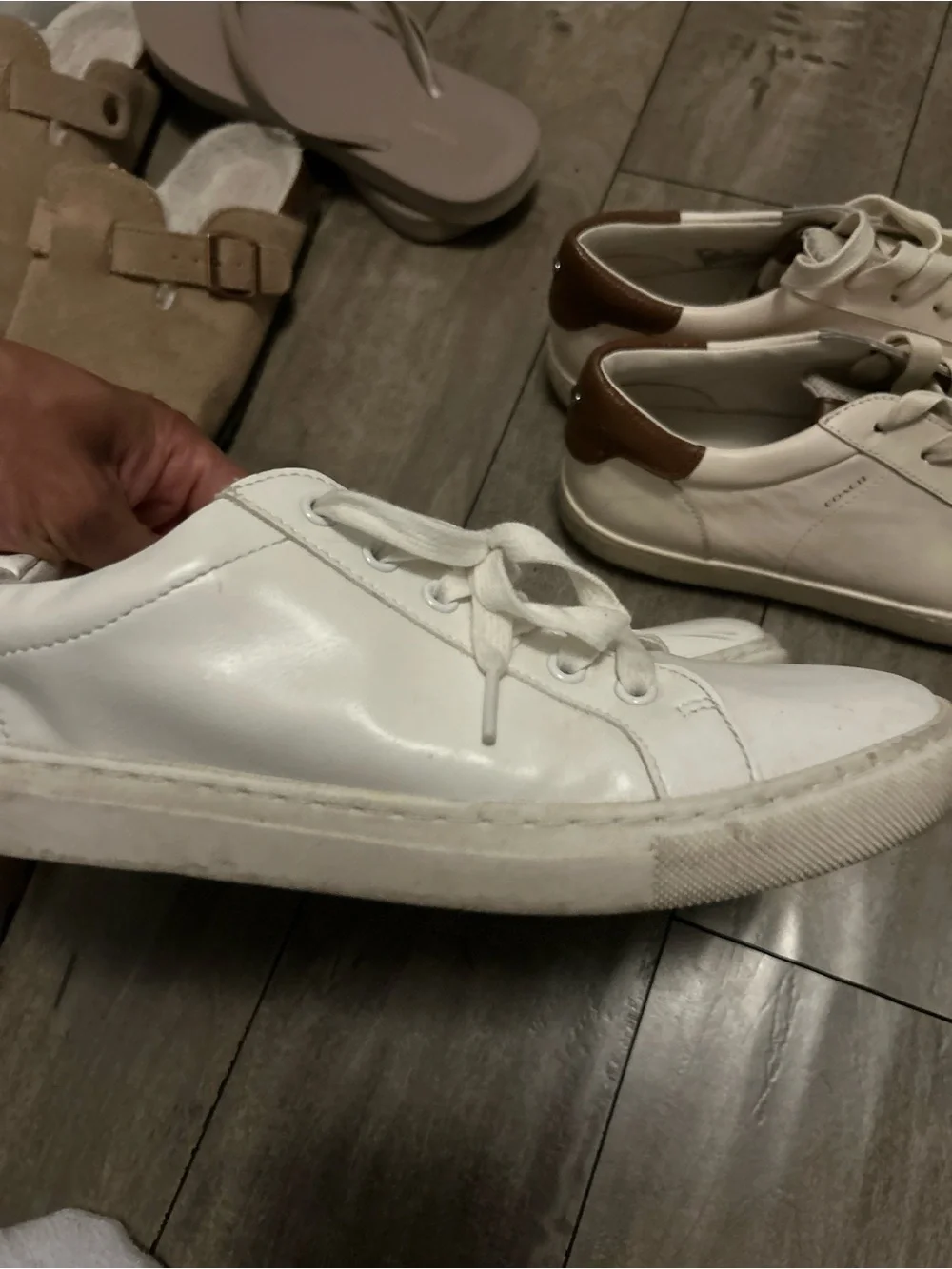 Coach White and Brown Leather Low Top AND Banana Republic all white low Sneakers - Picture 8 of 11